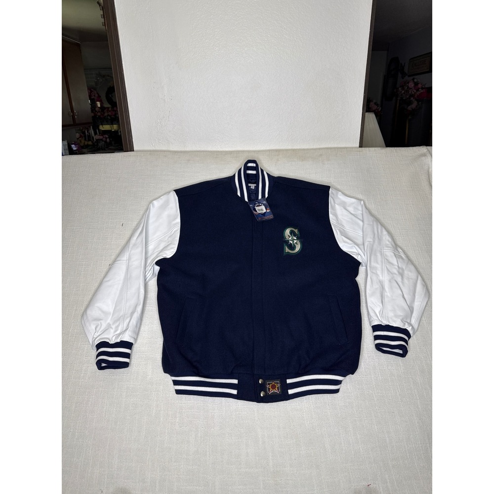 JH Design Seattle Mariners Jacket Mens 2XB Navy Wool Leather Varsity MLB New Tag